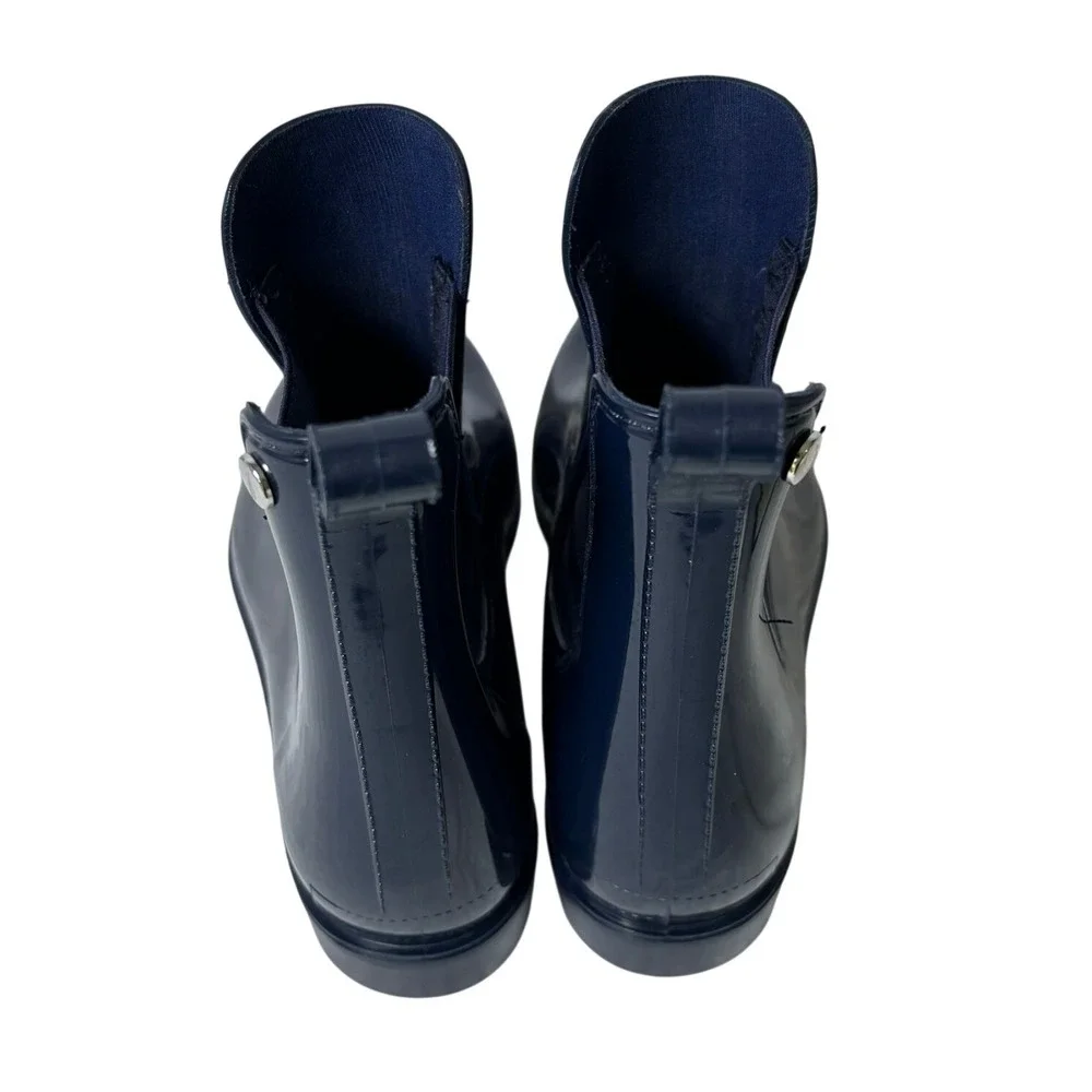 Nautica Rain Boots Women Size 7 Navy Blue Glossy Chelsea Ankle Booties‎